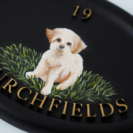 Bichon Frise Flat Painted close-up. house sign