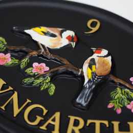 Goldfinches Close Up house sign