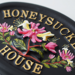 Honeysuckle close-up. house sign