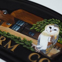 Owl & Flat Painted Barn Close Up house sign