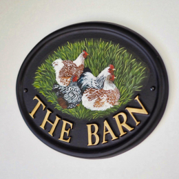 Hens Flat Painted close-up. house sign