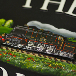 Steam Train close-up. house sign