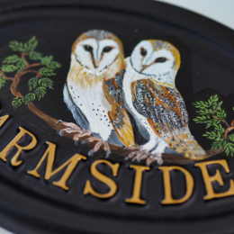 Owls Flat Painted close-up. house sign