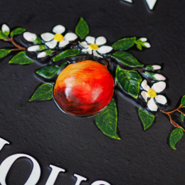 Apple And Blossom close-up. house sign