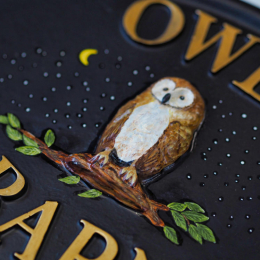 Owl Barn close-up. house sign