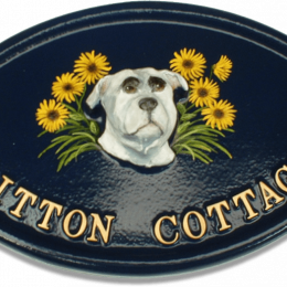 Staffordshire Bull Terrier Head White Dog house sign