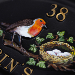 Robin & Flat Painted Nest Close Up house sign