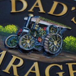 Traction Engine close-up. house sign