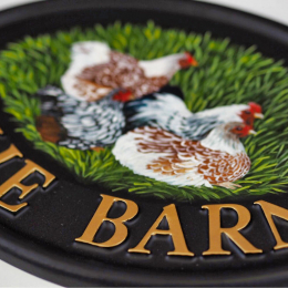 Hens Flat Painted close-up. house sign