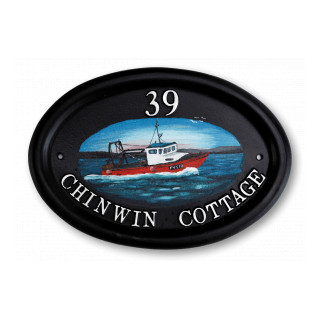 Boat Trawler Water Scene House Sign house sign