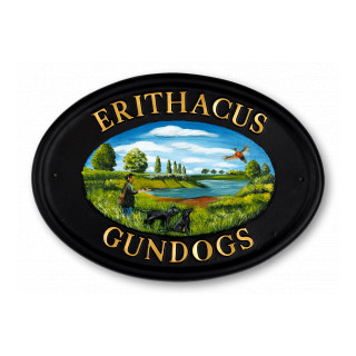 Shooting Scene & Labradors Flat Painted Dog House Sign house sign
