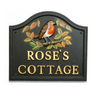 Robin & Autumn Leaves Bird House Sign house sign