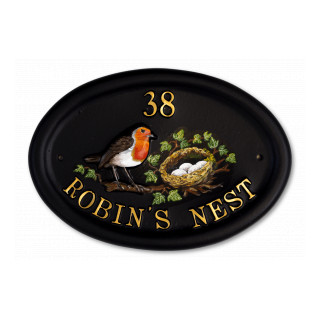 Robin & Flat Painted Nest Bird House Sign house sign