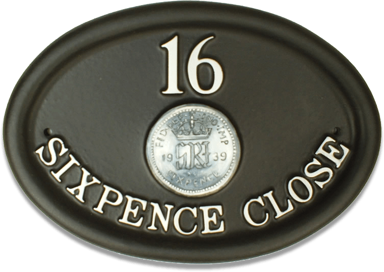 Coin Sixpence house sign