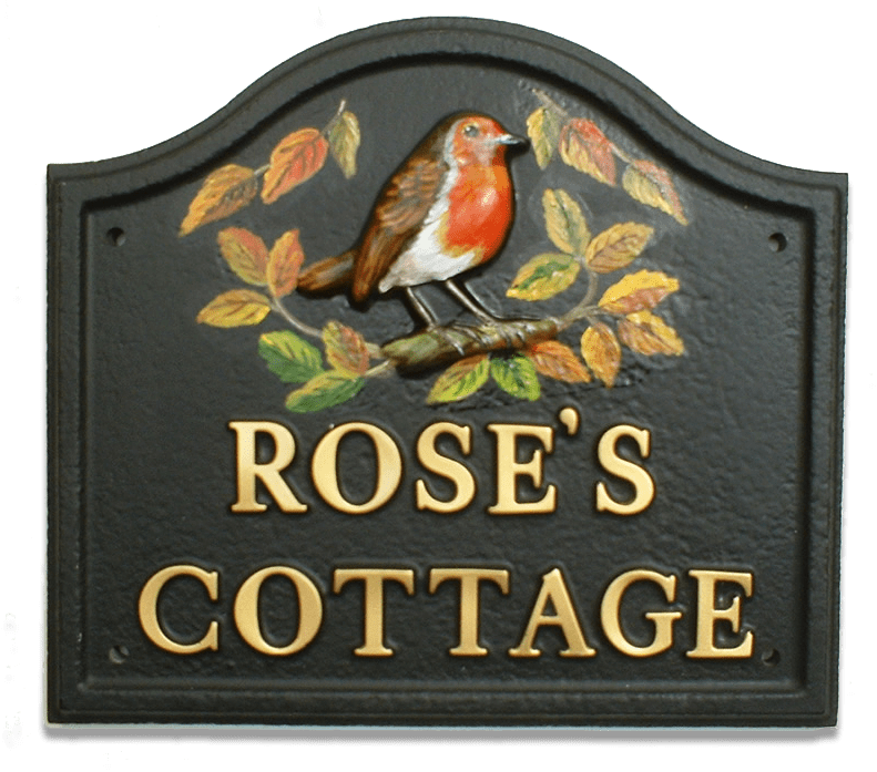 Robin & Autumn Leaves house sign