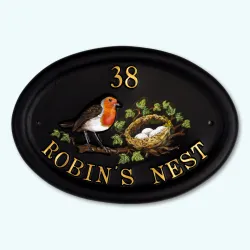 Robin & Flat Painted Nest - B107a